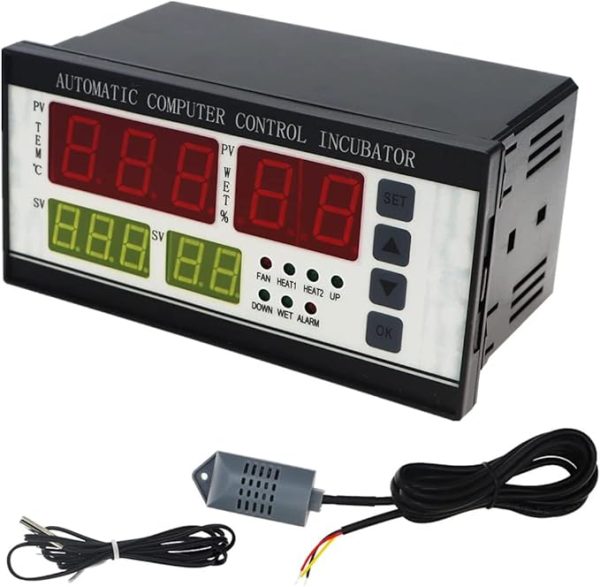 XM-18 Egg Incubator Controller with Temperature Humidity Sensor Probe Thermostat Hygrostat Full Automatic Control with Temperature Humidity Sensor Probe, 220V,110V (-10℃ - 60℃)(16 * 9 * 8CM)