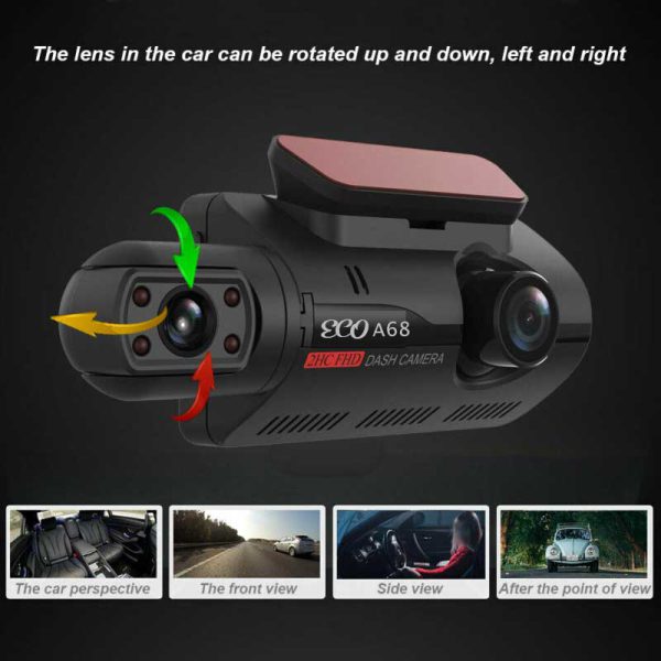 ECO A68 Dual Lens HD Car DVR 3 Inch IPS Display Motion Detection Dash Camera - Image 2
