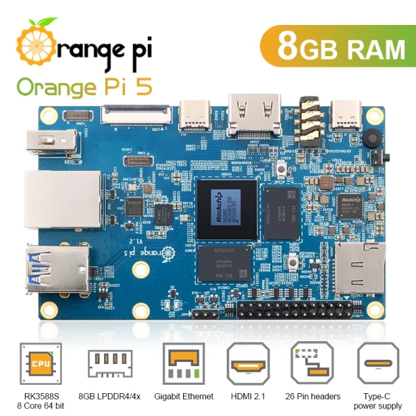 Orange Pi 5 Rockchip RK3588S 8 Core 64 Bit Single Board Computer, 2.4GHz - Image 4